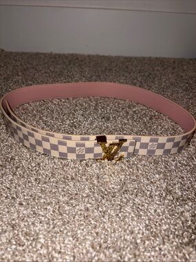 Louis Vuitton Damier Azur Belt with Pink Interior and Gold Buckle
